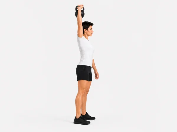 Kettlebell press — overhead lockout position, side view