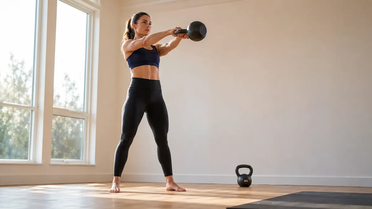 Woman performing kettlebell swing — time-based training
